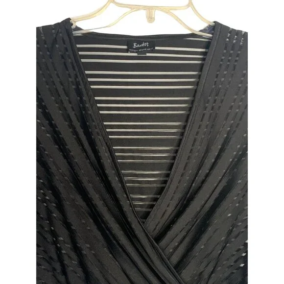 BARDOT From Aritzia Black Semi-Sheer Striped V-Neck Wrap Front Bodysuit Size 2 - Picture 2 of 7